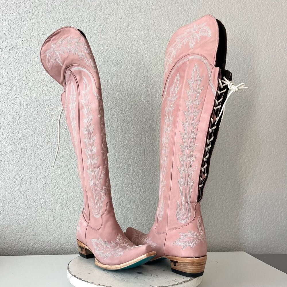 Lane LEXINGTON Over the Knee Womens Cowboy Boots 8.5 Pink Western Cowgirl Tall